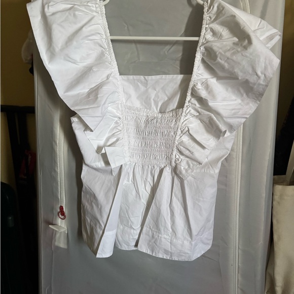 Ganni White Ruffle Sleeve Blouse - Picture 2 of 4